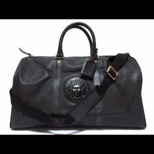 Gianni Versace Black Leather Travel Bag Verified Authentic!!